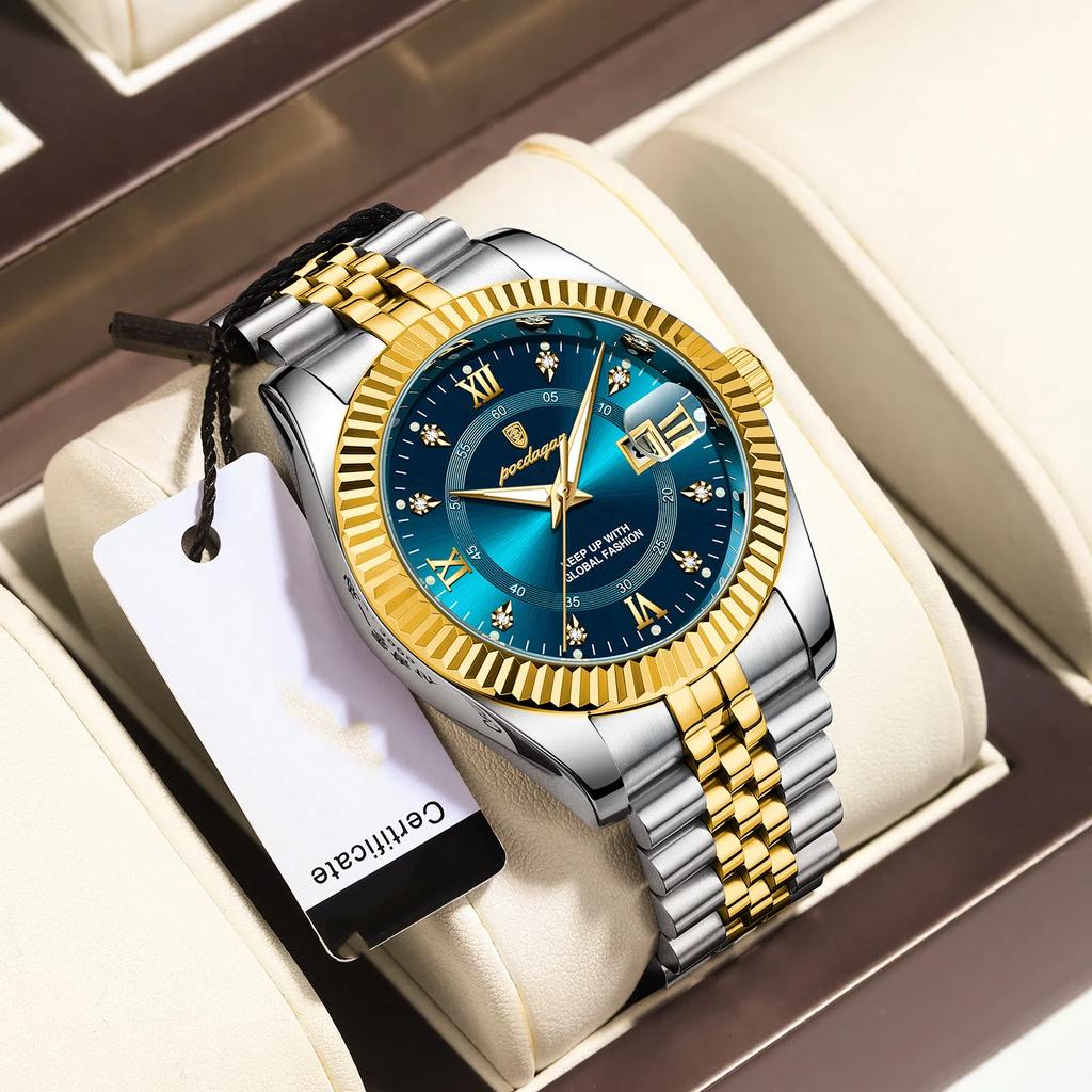 Brand Luxury Men's Watch New Business Quartz Watch Man Diamond Calendar Clock