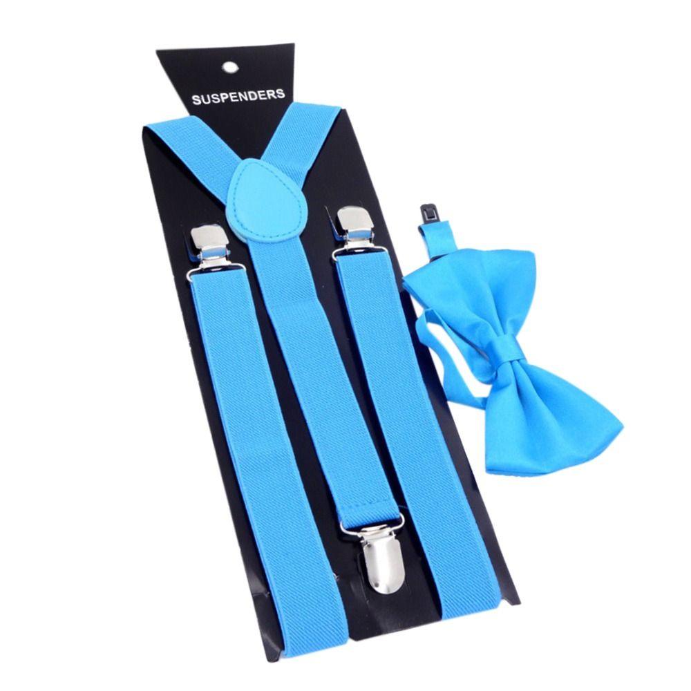 Gift Men Women Elastic Leather Suspenders Braces Adjustable Straps Bow Ties Set Unisex Suspenders