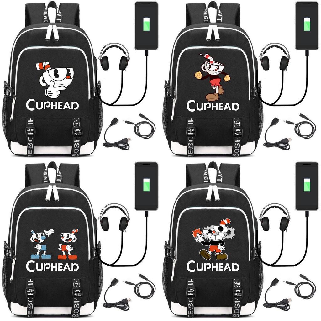 Модный рюкзак Cuphead с портом USB-зарядки для мужского ноутбука