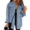 Women's Fashion Denim Shirt Jacket Milled Hem Button Casual Long Sleeve Jacket