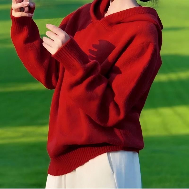Solid Color Pullover Sweater Autumn and Winter Hooded Sweater Pullover Jacket for Women