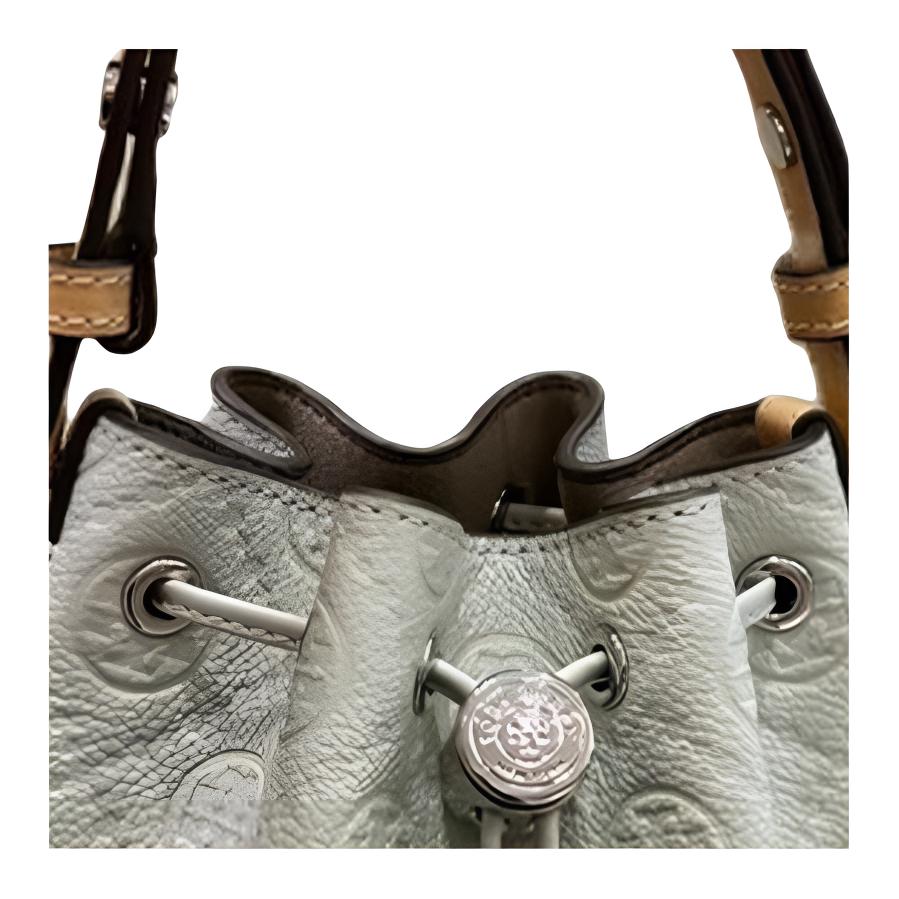 Tory Burch T Monogram Pebble Letter Logo Pattern Leather Bucket Bag Mini Women handbags Light-Titanium 169253-020