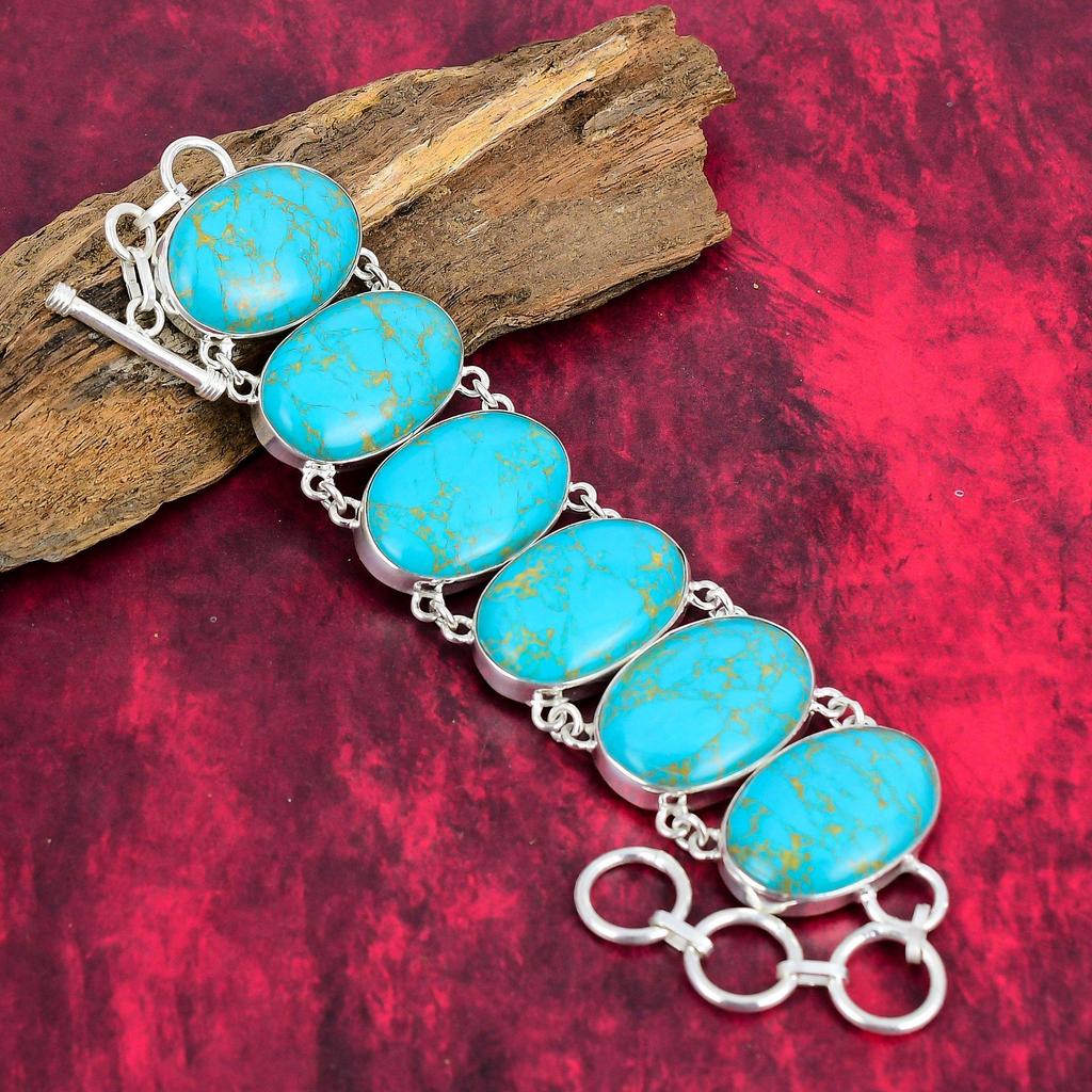 Blue Turquoise Jewelry, 925 Solid Sterling Silver Necklace & Bracelet , Lovely Jewelry Set Wedding Gift ,Handmade Gemstone Jewelry Gift For Love