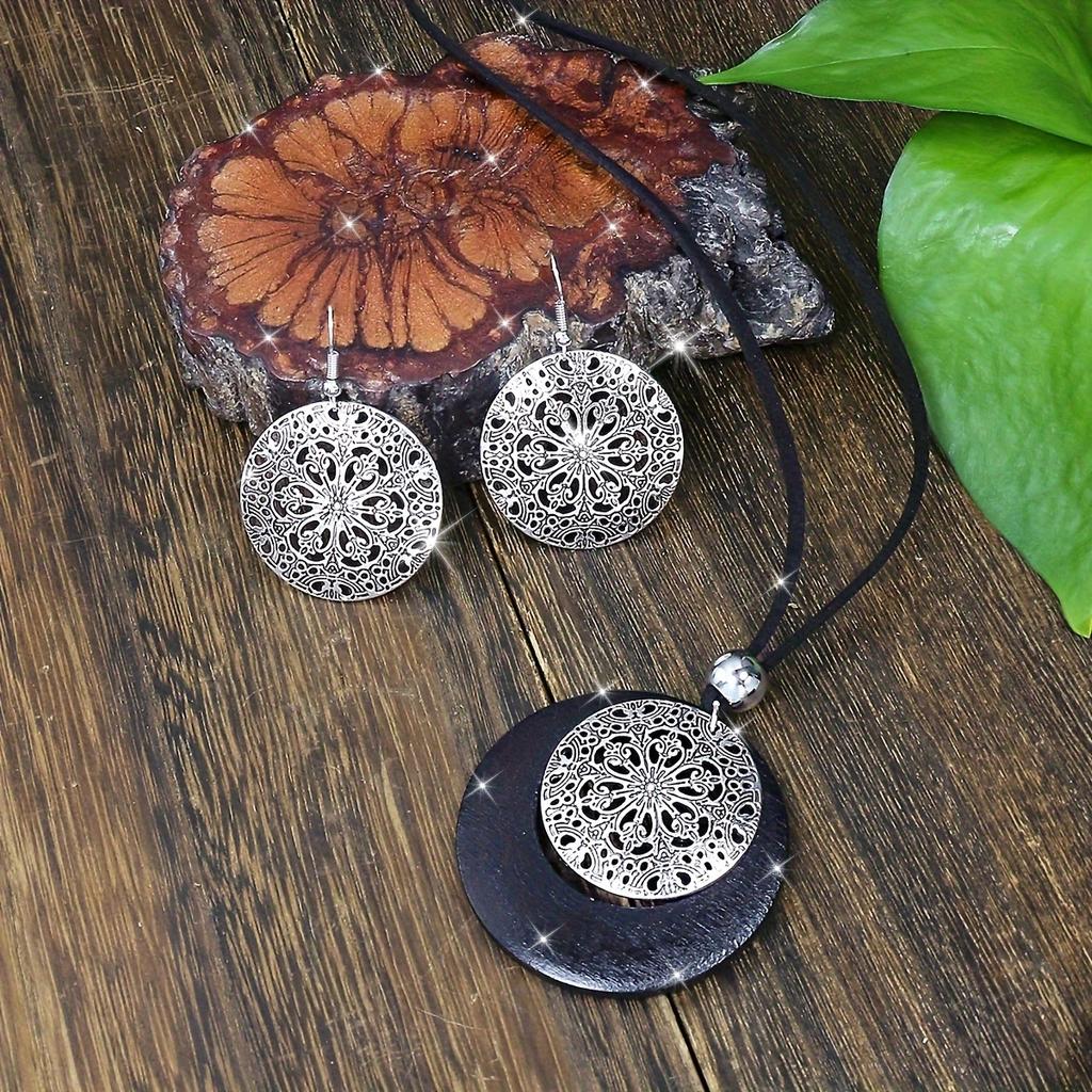 1 пара сережек + 1 ожерелье в стиле ретро с цветочным дизайном, подходящие к повседневным нарядам, аксессуары для вечеринок, этнические украшения, идеальный декор на осень и зиму