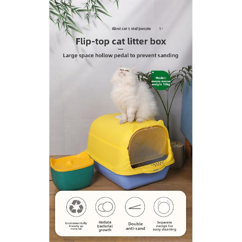 Extra-large fully enclosed cat litter box, anti-splash cat litter tray, cat toilet with UV sterilization, cat litter cabinet, pet supplies