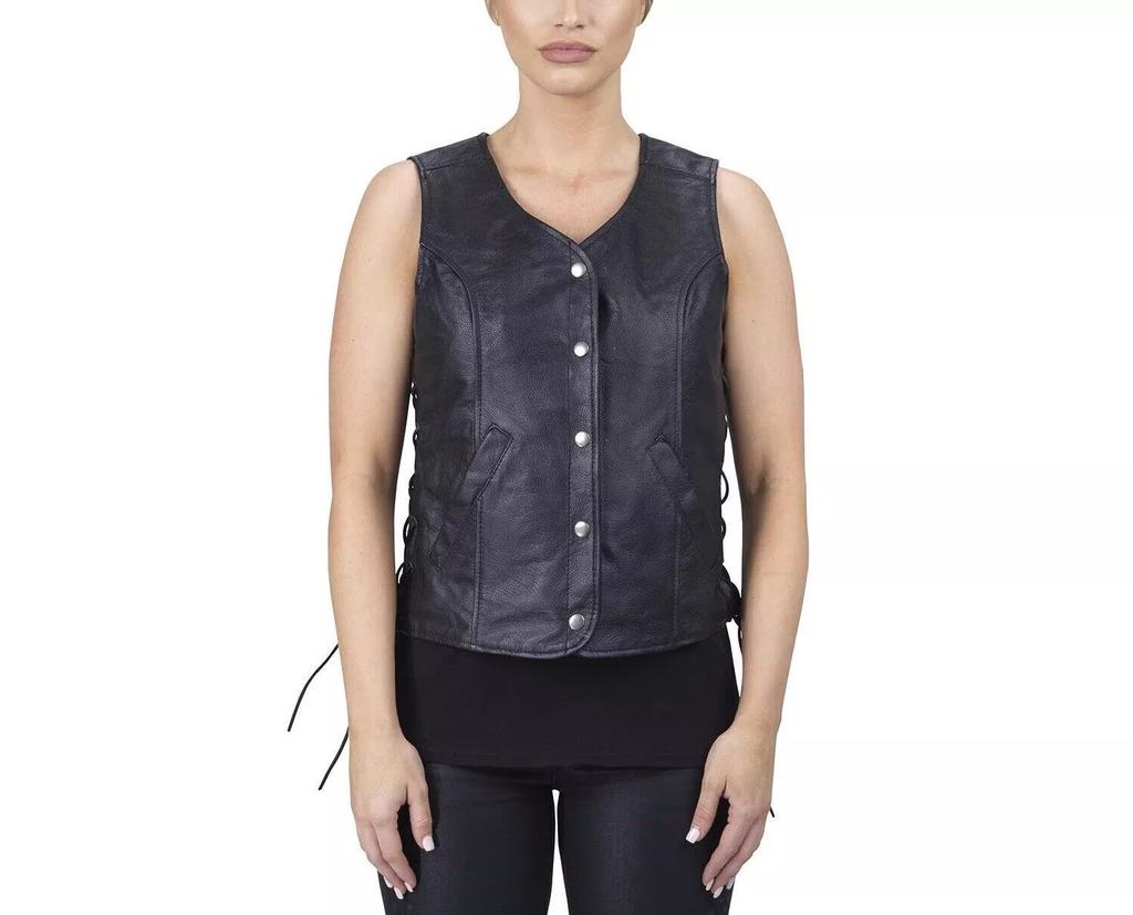 Women Button Vest Waistcoat Jacket Coat Black Lambskin Leather Western Classic