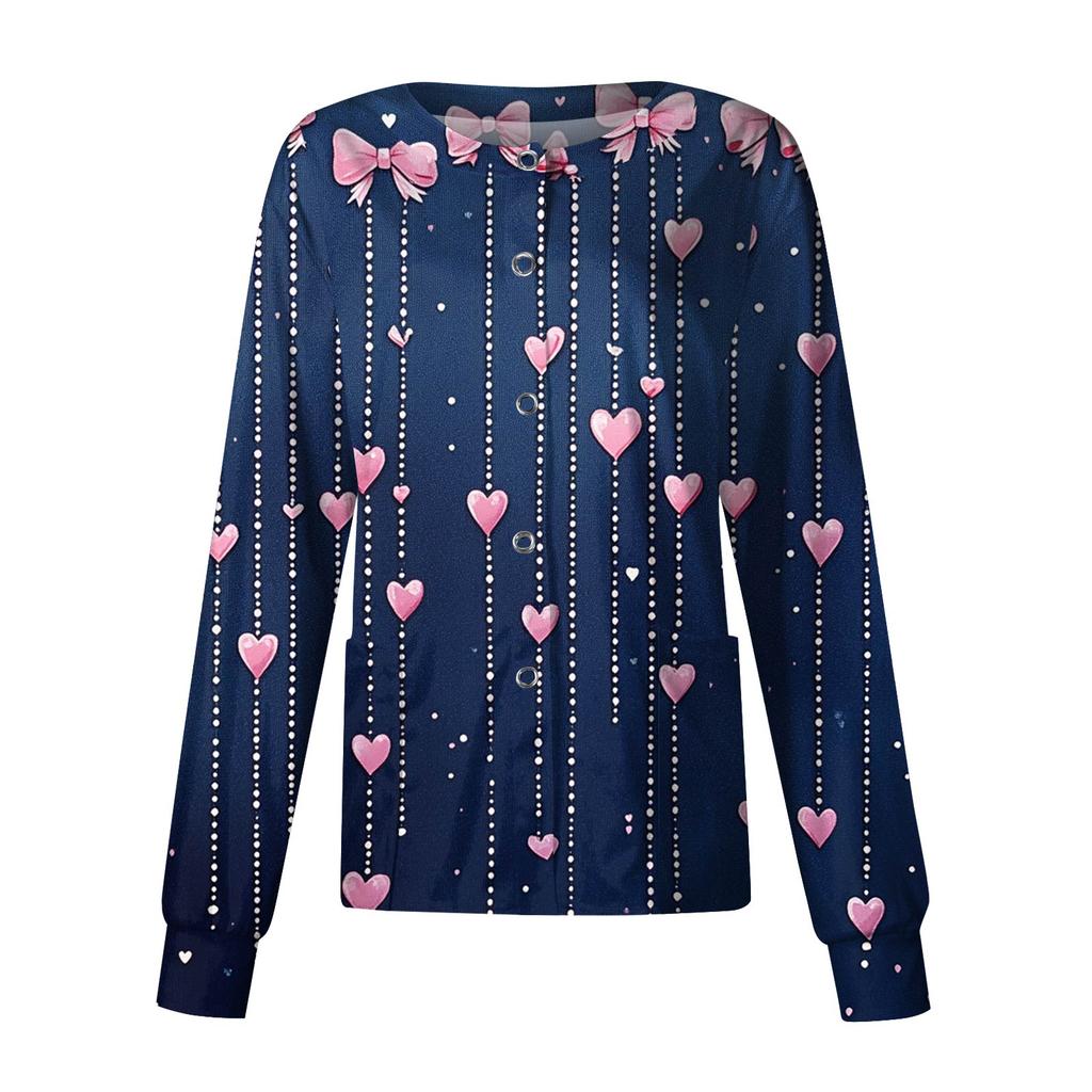 Женская повседневная модная куртка с длинным рукавом, воротником-стойкой, на одной пуговице, с принтом ко Дню святого Валентина, рабочая куртка, топы