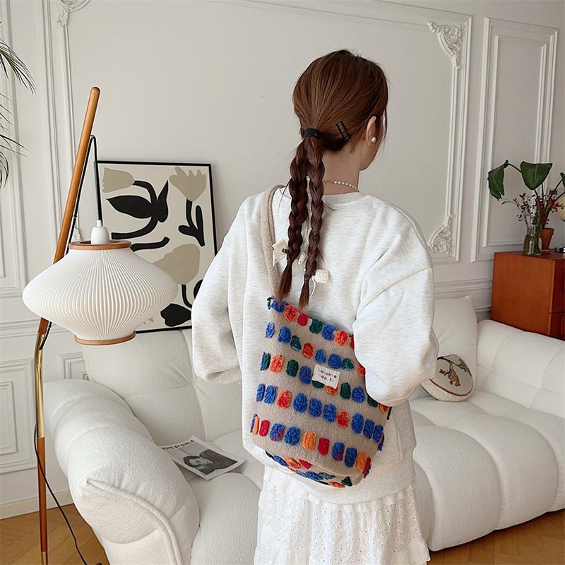 Плюшевая сумка-ведро, женская сумка, сумка через плечо, портативная сумка через плечо, сумка для хранения покупок