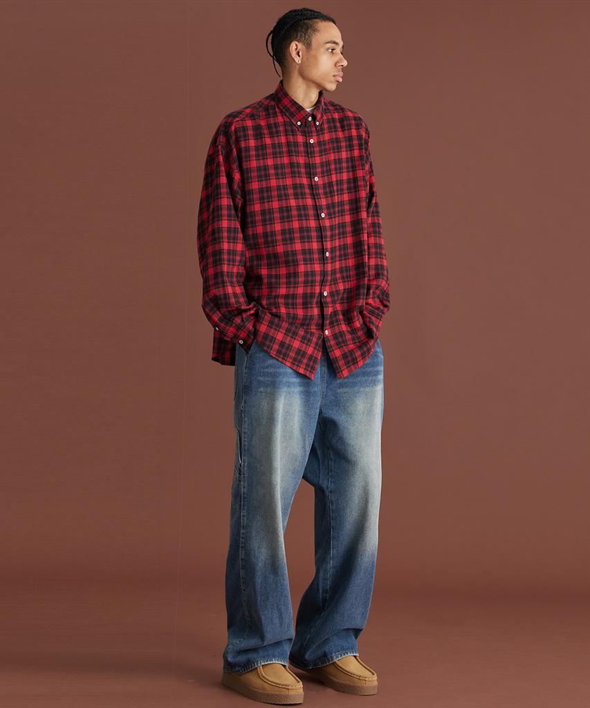 CREAM SODA LAB Big Oversized Tartan Check Shirt Red