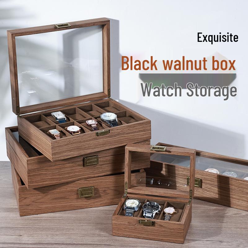 Black Wood Grain Watch and Jewelry Storage Display Box