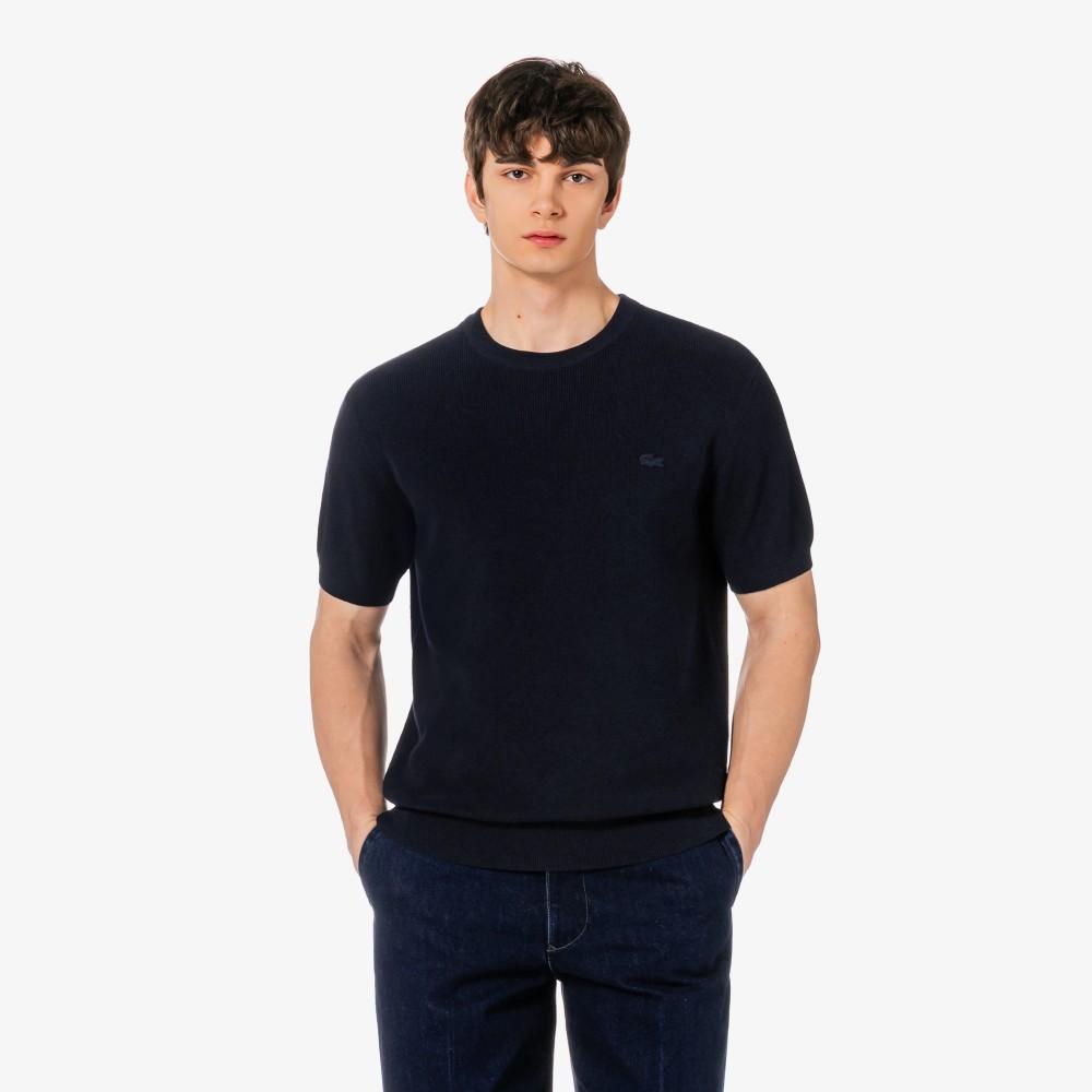 [Lacoste] Men's Short-Sleeve Rib Knit Twisted Yarn Crew Neck Pullover AH827E-56G166