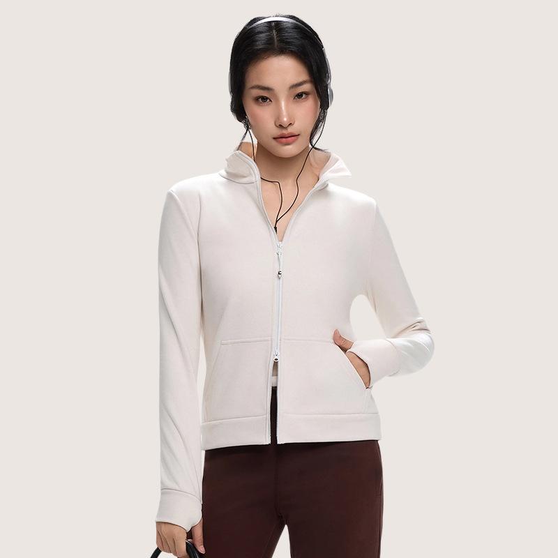 Women S Zip Up Stand Collar Long Sleeve Slim Fit Fleece Sweatshirt Yoga Base Layer