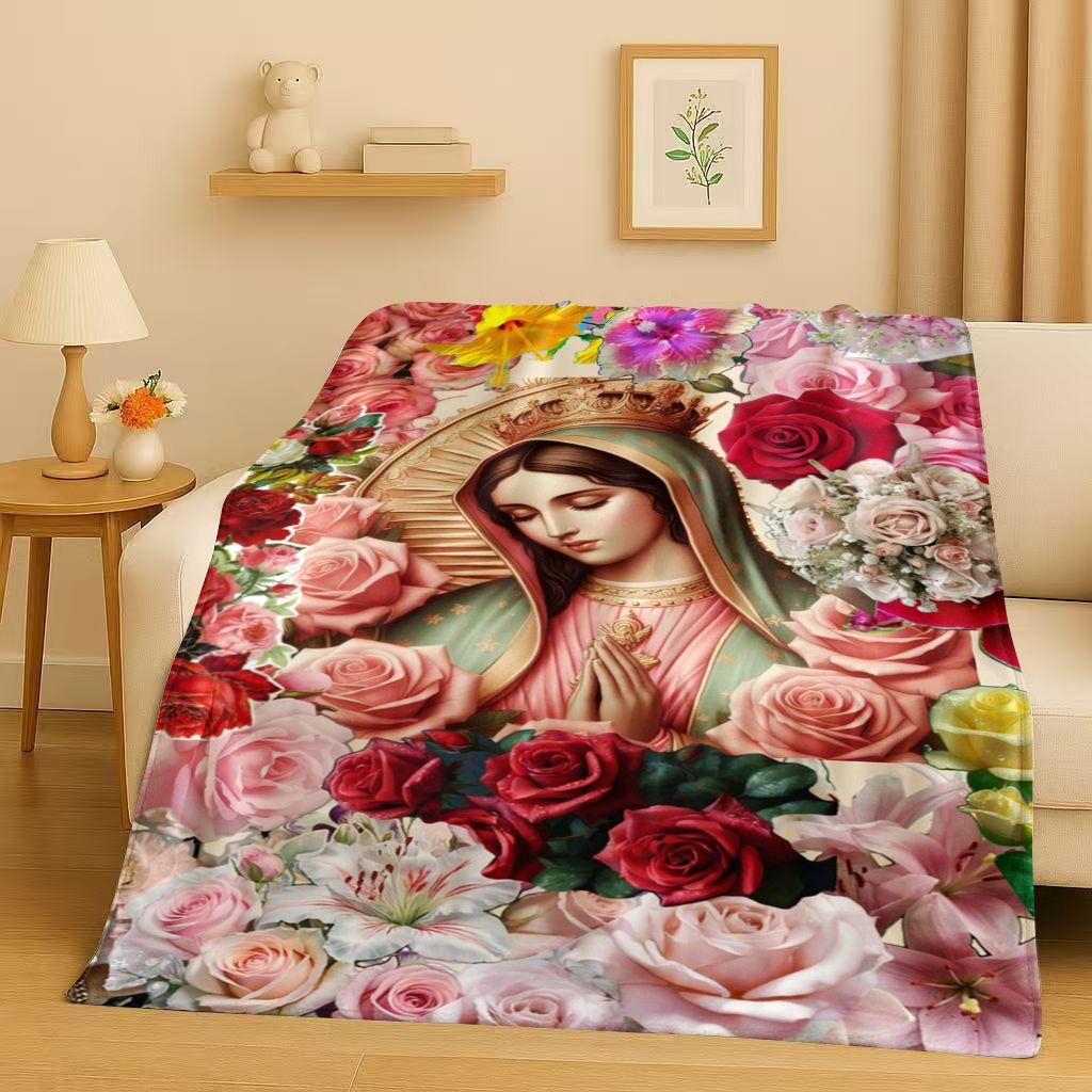 Classic Jesus Virgin Mary Art Flannel Blanket,Ultra Soft Warm Plush Throw for Home Bedroom Bed Sofa Cover Office Travel Gift Kid