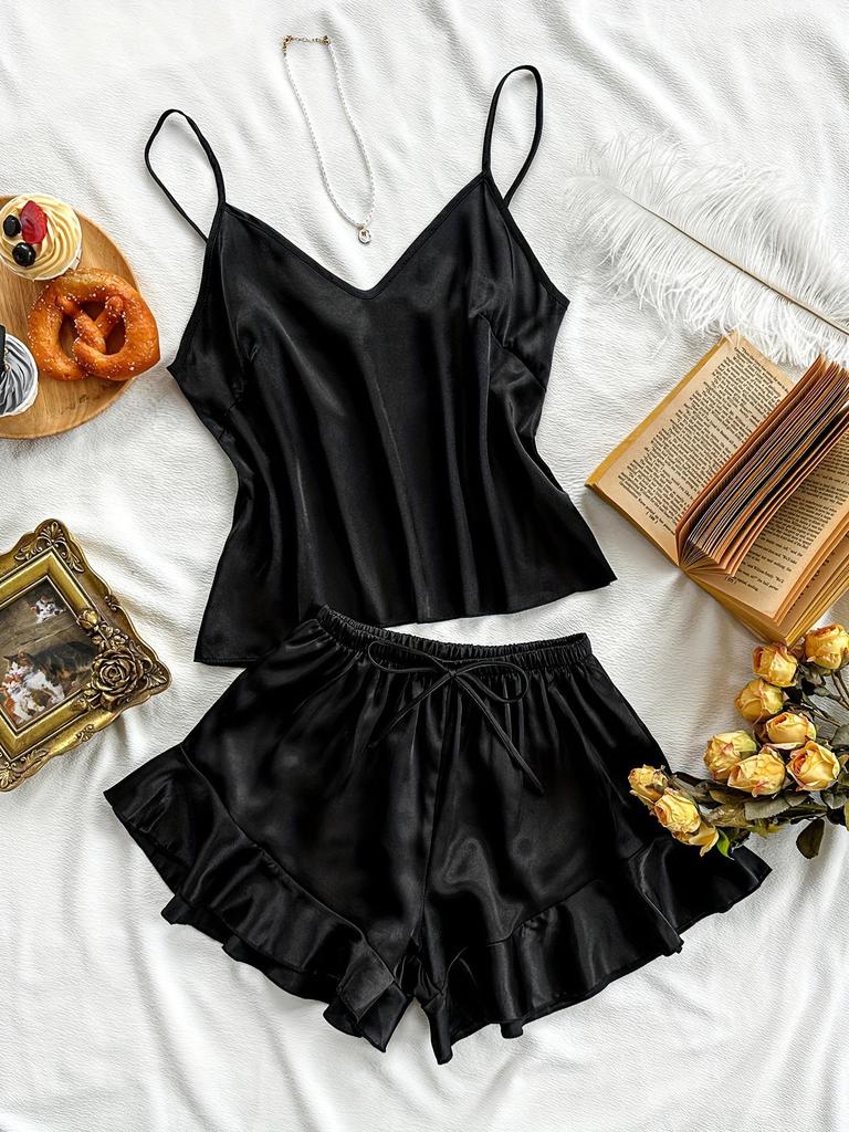 Женский комплект пижамы из искусственного шелка на тонких бретелях с открытой спиной - Повседневный, Модный, Сексуальный, для дома
