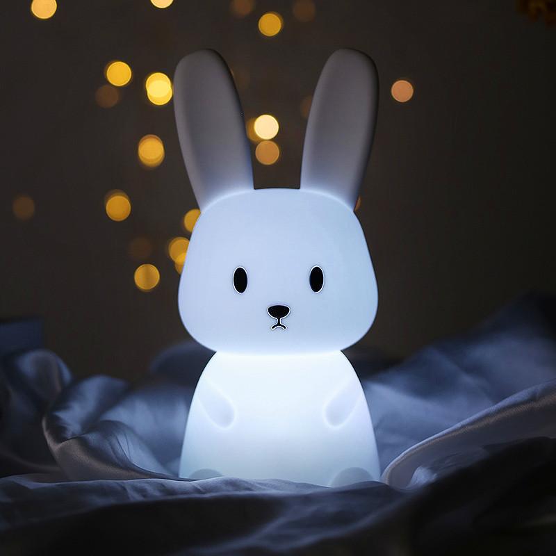 Cute LED Night Light Silicone Rabbit Touch Sensor Lamp Animal Light Bedroom Decor Gift for Kid Baby Child Table Lamp Home