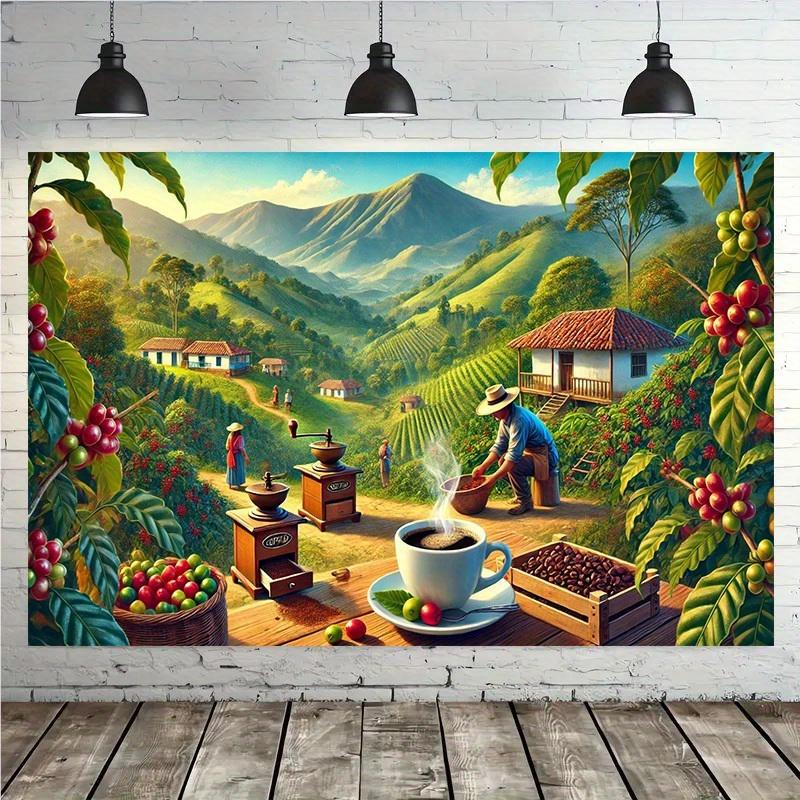 2D plane 1 piece of Colombian coffee culture background fabric - Large scene of a Colombian coffee farm