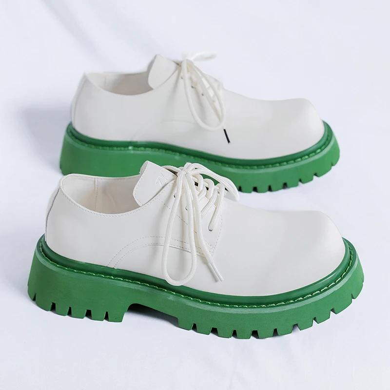 Модные брендовые мужские туфли-оксфорды на шнуровке, толстая подошва, деловые свадебные туфли с круглым носком, зеленая подошва, платформа, британская повседневная обувь для отдыха на открытом воздухе