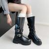 Сапоги с широким голенищем, толстой подошвой и пряжкой-ремнем, женские, новые 2025, панк, британский стиль, толстый каблук, увеличивающие рост, сапоги-рыцари, высокое голенище