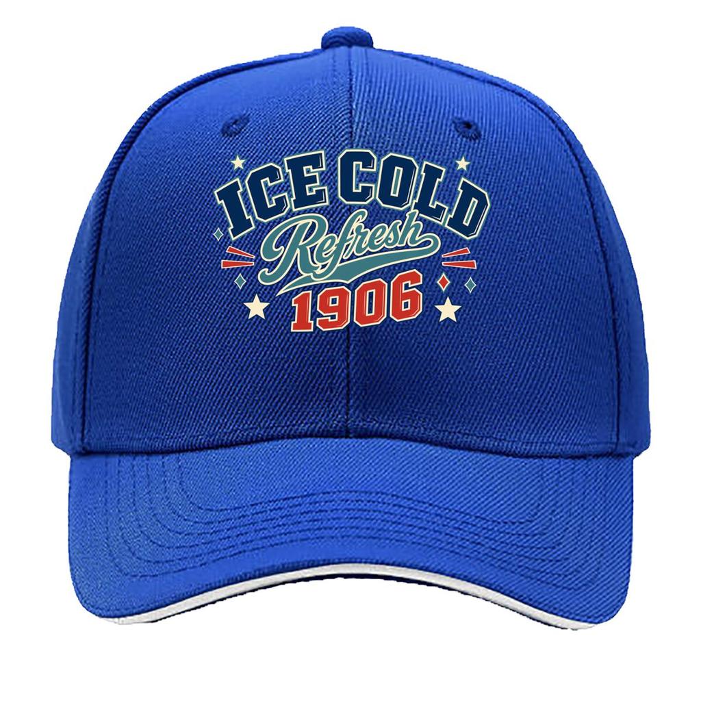Vintage Ice Cold Script Year Badge Sandwich Baseball Cap Sun Cap Outdoor Workouts Hat