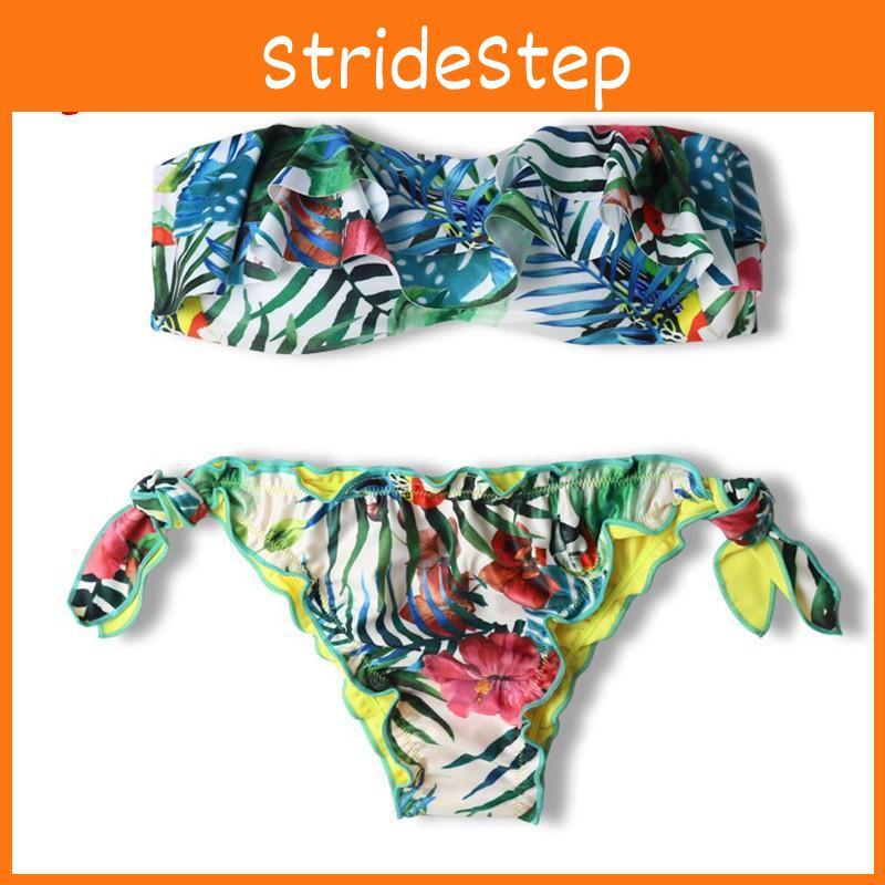 Exquisite Tropical Bikini Set With Green Leaf Print For Stylish Summer Swimwear