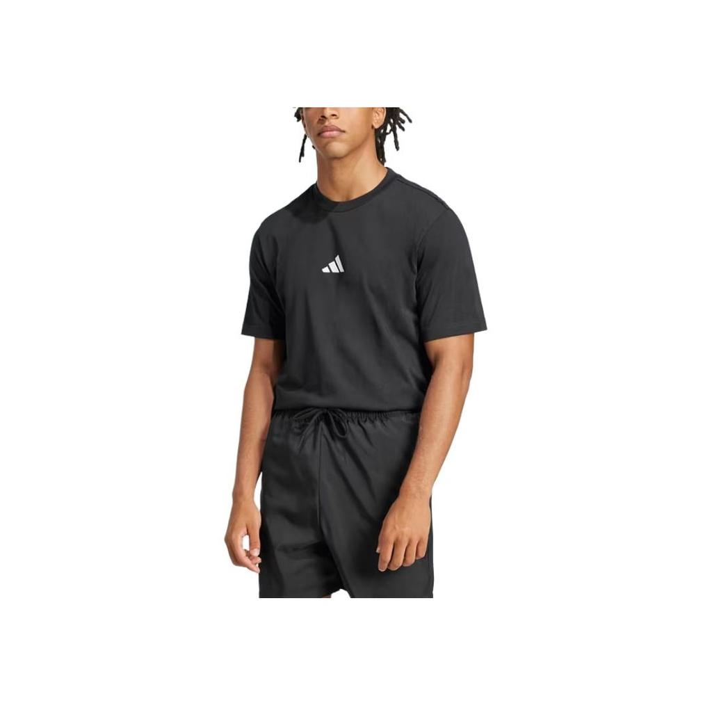 adidas Базовый спортивный топ с логотипом, круглый вырез, короткий рукав, мужской, черный JE9024