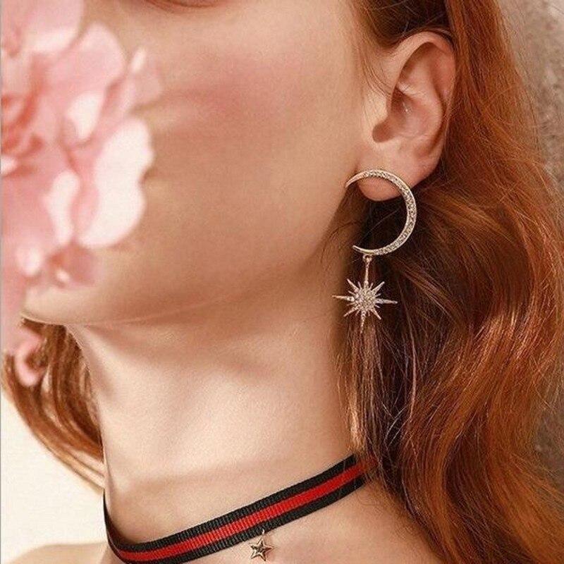 Новое поступление, модные ювелирные изделия, серьги из серебра 925 пробы и розового золота, белые прозрачные серьги с цирконием, лунной звездой, женские висячие серьги