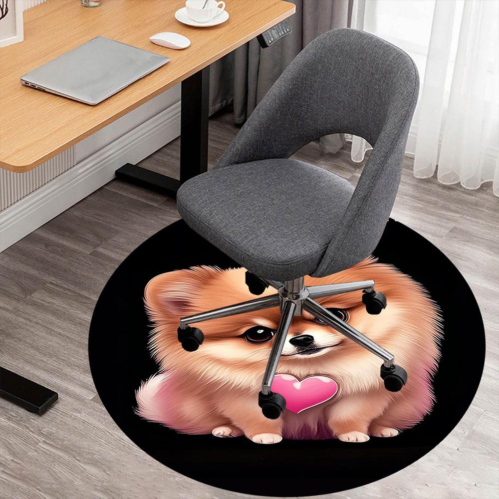 1PC Pomeranian Heart Cute Round Chair mat Area Rug - Non-Slip, Floor Mat for Office, Bedroom, home decor Christmas Gift c0528107