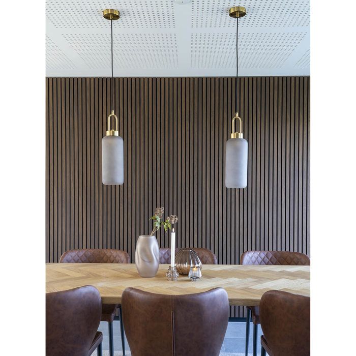 Lampe cylindrique en suspension en verre fumé mat Ø13 cm et 150 cm de cordon en tissu
