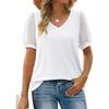 Summer Women's T-shirt Solid Color V-neck Simple Temperament Elegant Mesh Bubble Sleeve