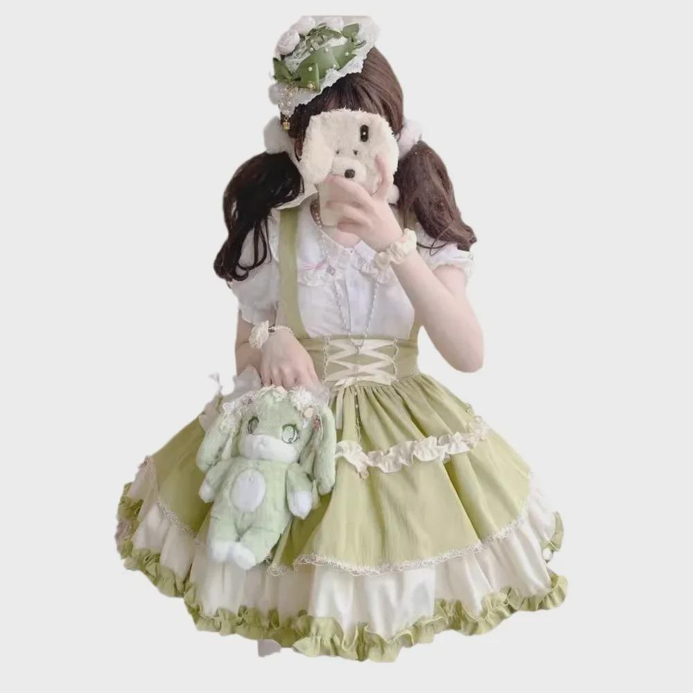 Юбка на подтяжках в стиле милой собачки Лолиты с рубашкой с воротником-стойкой