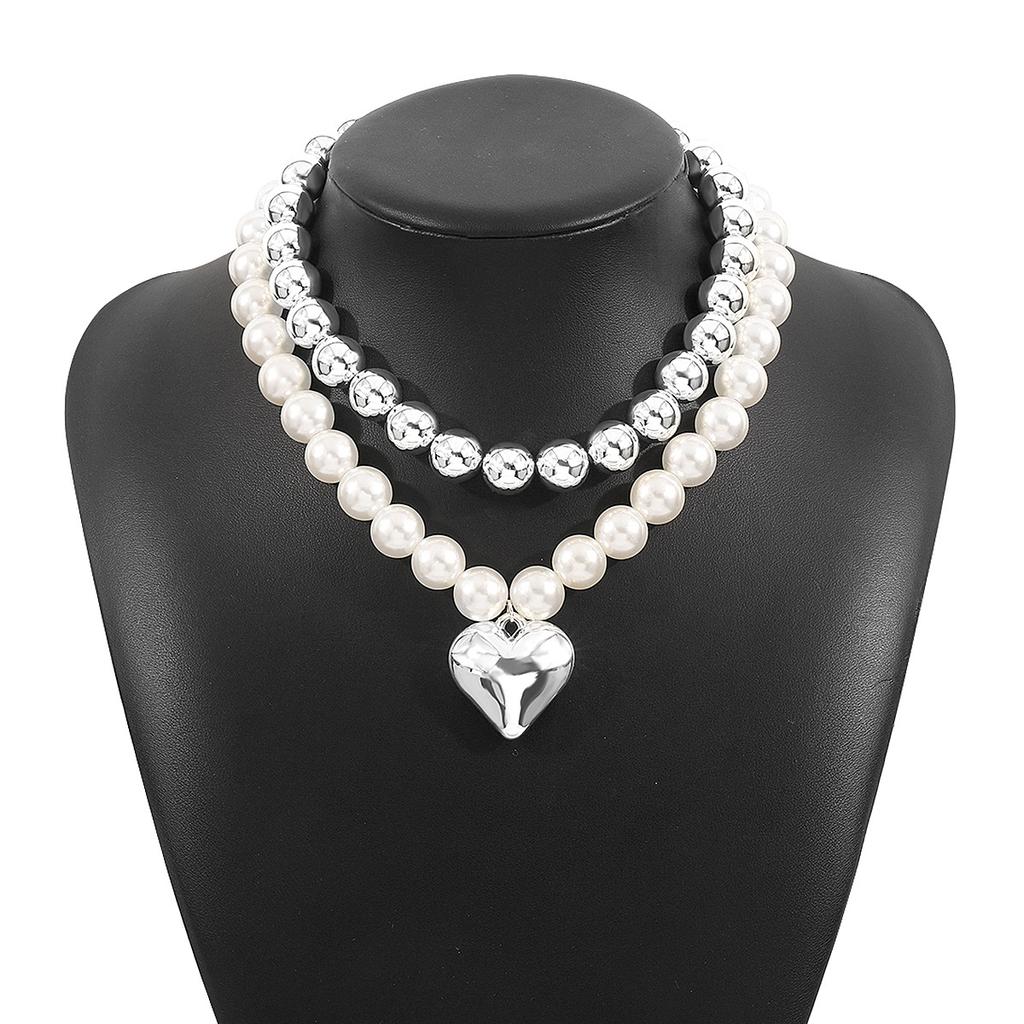 Big CCB Ball Beaded Chain Heart Pendant Necklace for Women Trendy Choker Collar Neck Accessories Fashion Jewelry