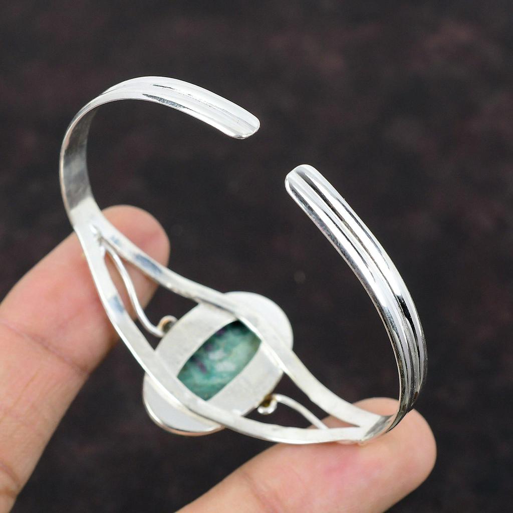 Ruby Fuchsite Cuff Bracelet Genuine Gemstone Bangle Dainty Jewelry 925 Sterling Silver Bangle Handmade Adjustable Cuff Bracelet Gift For Him