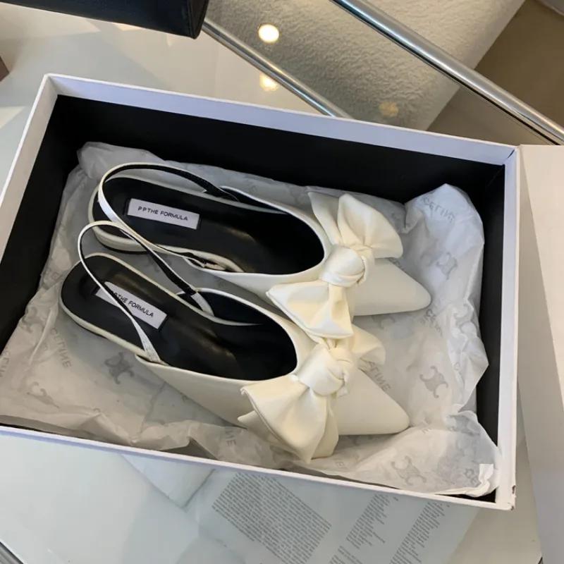 Дизайнерский бант Женские сандалии Острый носок Элегантные туфли на каблуке Летние мюли Обувь 2025 Слингбэк Туфли-лодочки Тренд Новые