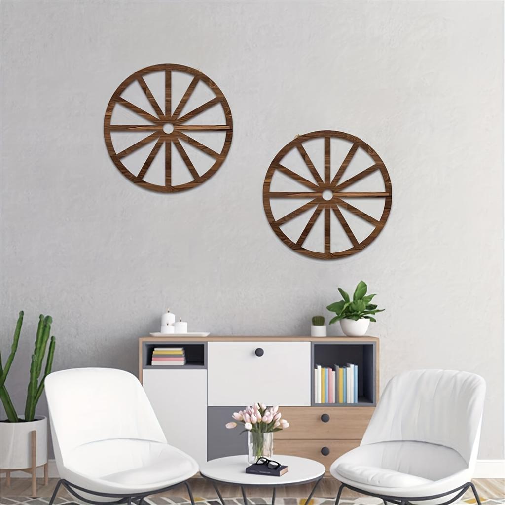 3pcs Boho Style Hanging Wooden Wagon Wheel Wall Art, Manufactured Wood Fairy Tale Themed Decor, Versatile Ornamental Pendants