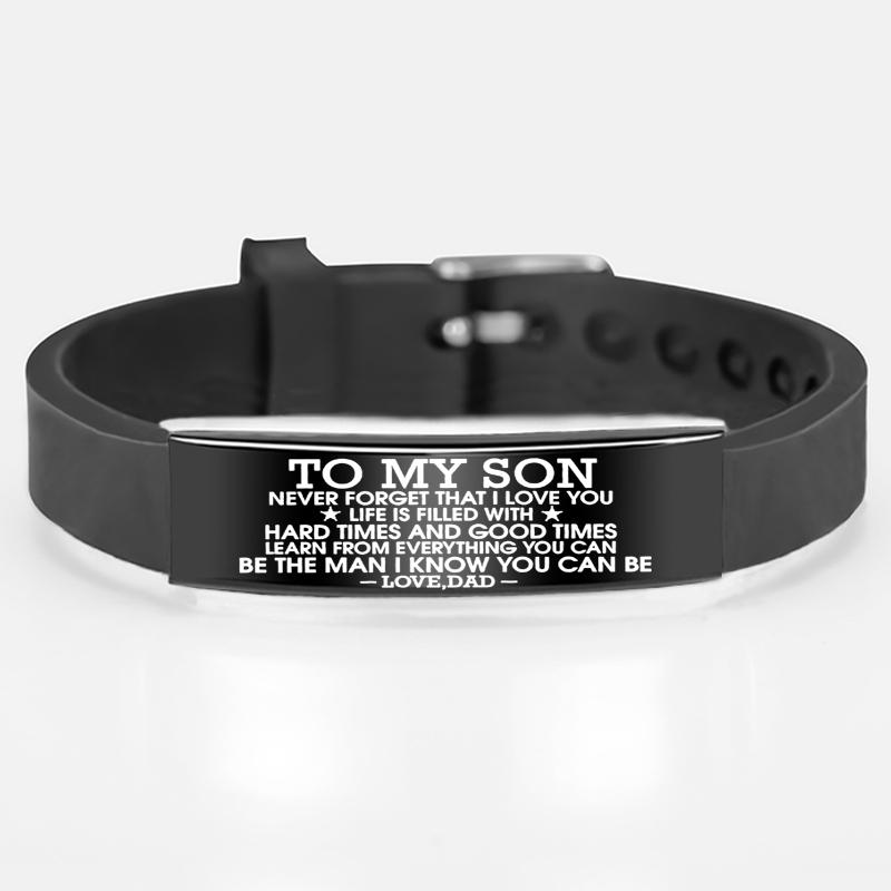 Вдохновляющие браслеты с гравировкой «Моему сыну», черные подвески из нержавеющей стали, регулируемый браслет, мужские ювелирные изделия, подарки для любви
