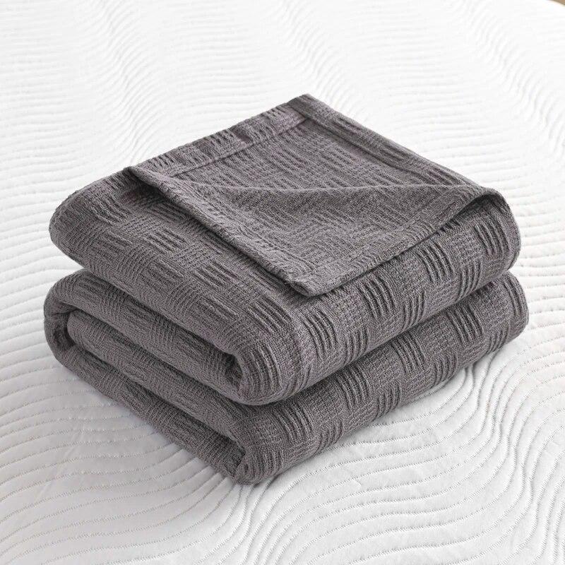 100% Cotton Plaid Weave Blankets Single Double Queen King Size Lightweight Soft Blanket for All Season Bedspreads for Bed Sofa