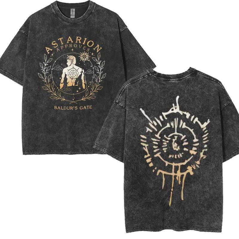 Летняя винтажная футболка с эффектом варки в воде в стиле ретро, мужская и женская, повседневная, свободного кроя, уличная, модный топ, графические футболки