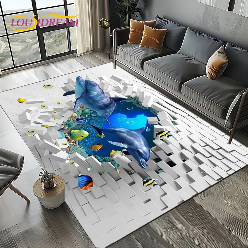 3D Иллюзия Подводный Мир Морское Дно Мультяшная Акула Дельфин Ковер для Гостиной Спальни Дома Украшение Дивана, Напольный Коврик Ребенок