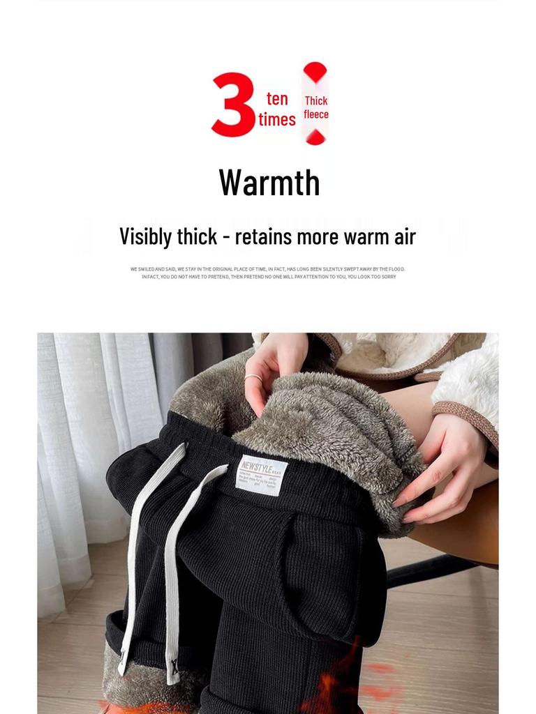 Женские вельветовые брюки с широкими штанинами на флисовой подкладке, Осень/Зима 2025 - Повседневные, Свободные, Теплые, Прямого кроя