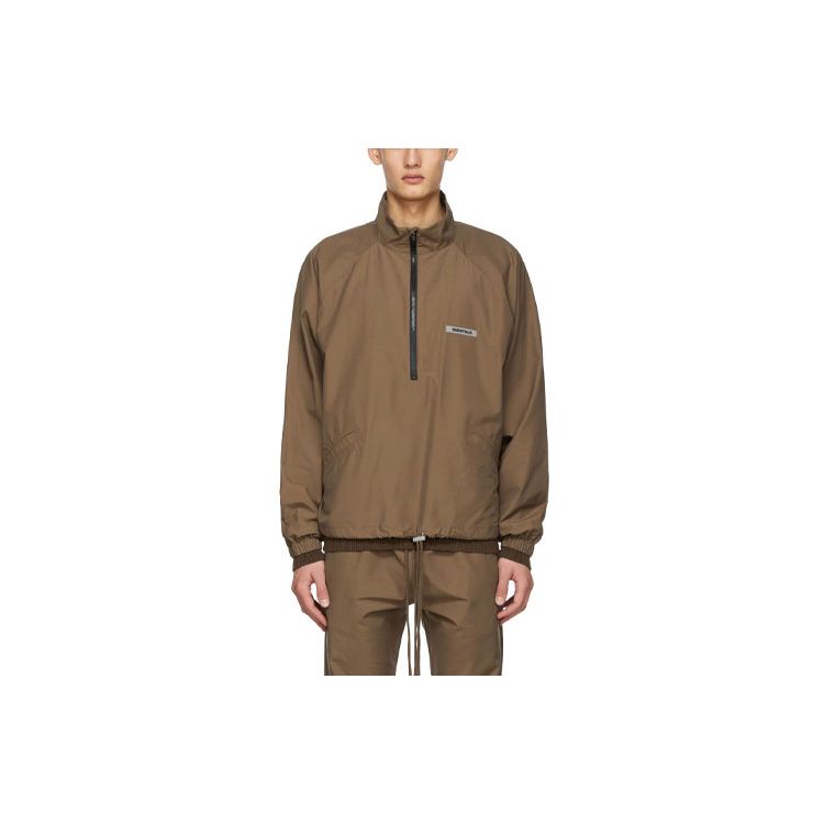 Fear of God Essentials Спортивная ветровка унисекс с молнией до середины и воротником-стойкой, Осень/Зима 2020, с простым логотипом и рукавами реглан, Мужская куртка, Коричневая, FOG-FW20-243