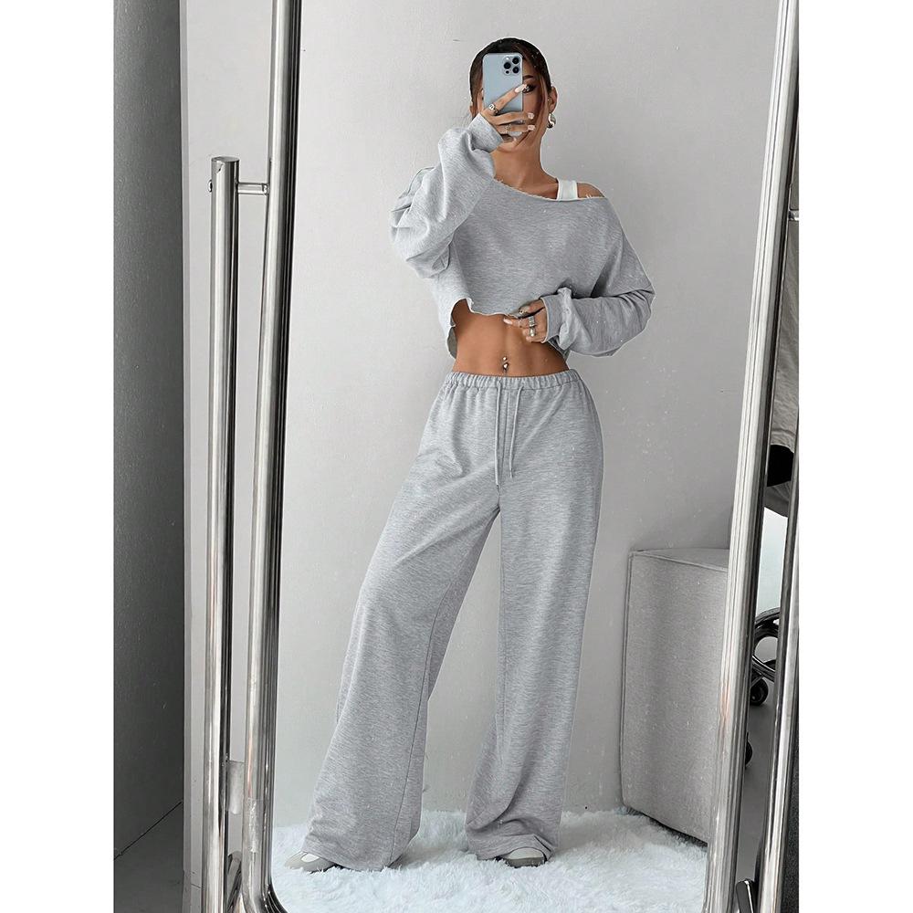New simple casual pants women's front lace-up sweatpants loose wide-leg long pants