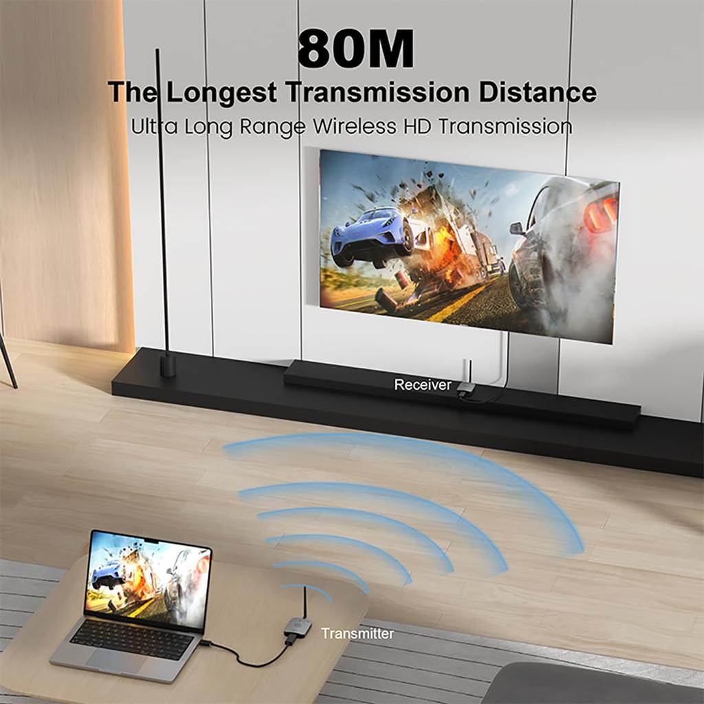 Eppfun Long Distance Wireless HDMI 4K Wireless Set 80m Stable Transmission Video Audio Synchronization Output for Conference Projector