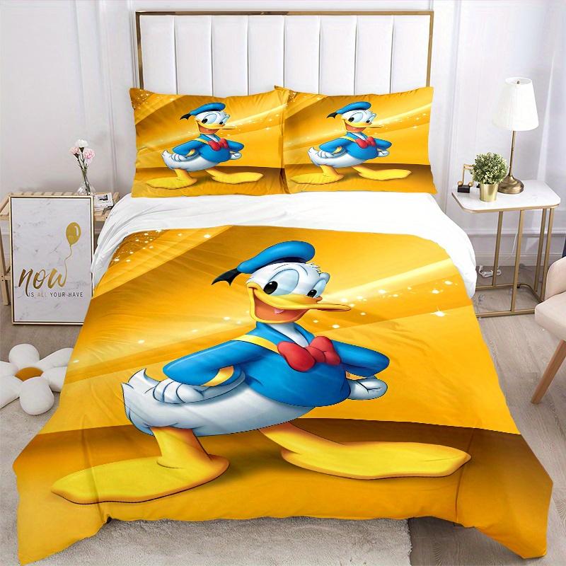 3pcs Yellow Donald Duck Quilt Cover Set, Soft and Cozy Bedroom, Guest Room and Dorm Decorative Bedding 3-Piece Set 1 Quilt Cover + 2 Pillow