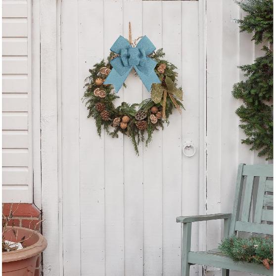 2pcs Denim Blue Wreath Bows, Farmhouse Burlap Bow for Wreath Solid Rustic Crafts Decorative Hanging Ornament Bow for Indoor Outdoor Wedding Holiday