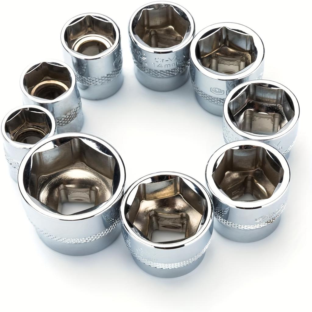 12PC Drive Socket Set 3/8",CR-V Metric and Imperial Sockets with Quick-Release Ratchet Wrench Mechanic Tool Kits for Auto Repair