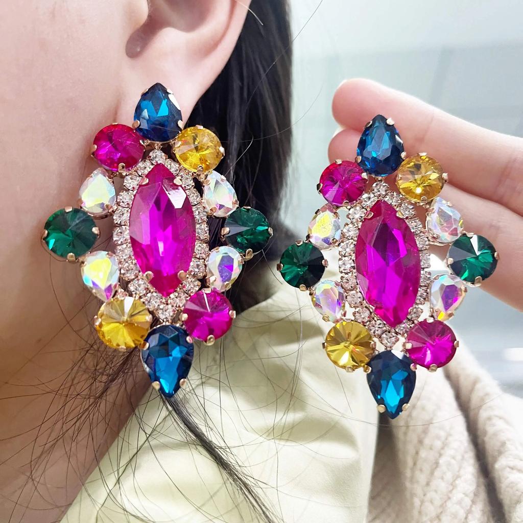 Fashion Trend Heavy Industry Earrings Women's Earrings Colored Flower Exaggerated Bridal Luxury Jewelry