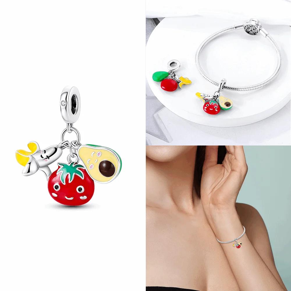 Изысканные оригинальные медные шармы-подвески в виде клубники, вишни, яблока, авокадо, фруктов, бусина, подходят для браслетов DIY, ювелирные изделия на день рождения, изысканный подарок