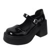 Французские черные туфли Мэри Джейн на толстом каблуке в стиле ретро, женские, универсальные, 2025 года, на осень и зиму, с юбкой, популярные одинарные туфли