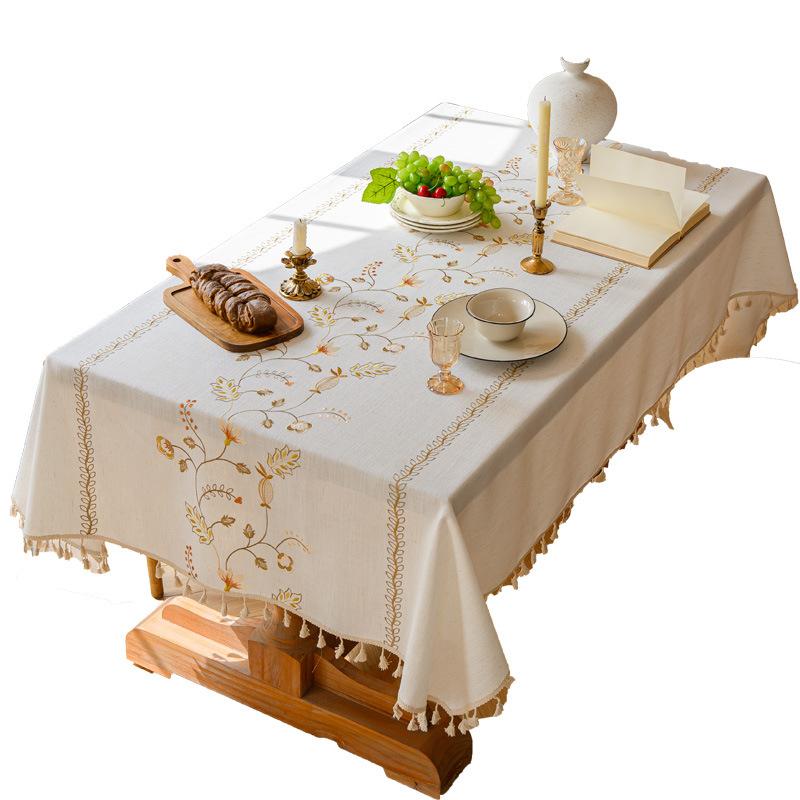 Three-Dimensional Embroidered Tablecloth American Light Luxury High-End Rectangular Dining Table Cloth Retro Atmosphere Desk Coffee Table
