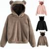 Women Fleece Warm Sweatshirts Solid Cute Bear Ear Hoodies Long Sleeve Fleece Warm Sweatshirt Fuzzy Hoodie